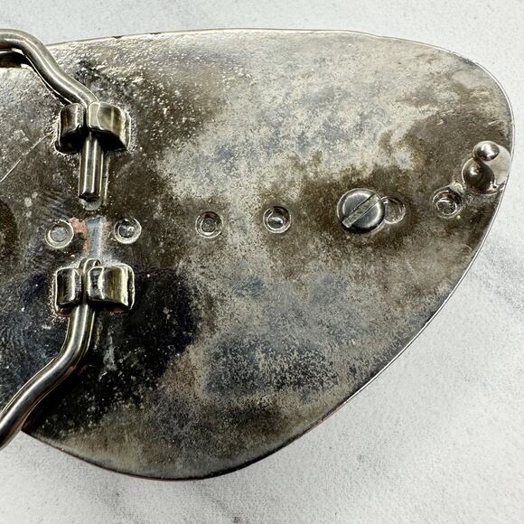 Vintage Abalone Shell Western Belt Buckle Silver Southwestern ✨ - Picture 9 of 10